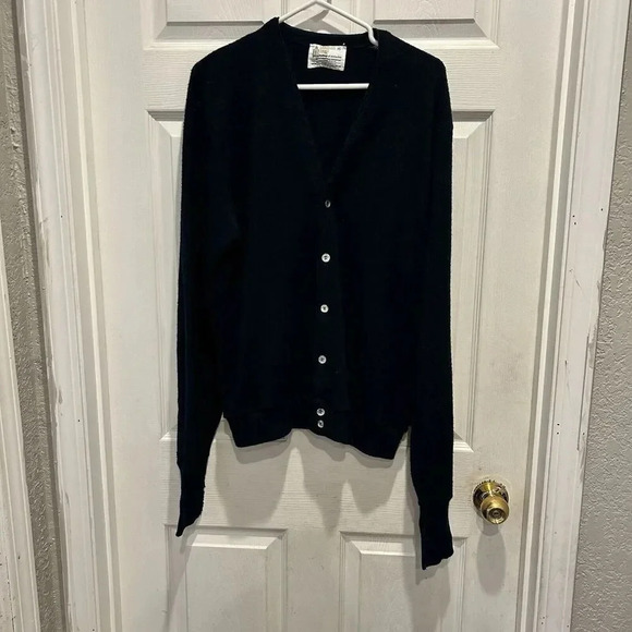 Vintage London Fog 70s 80s Virgin Orlon Acrylic Cardigan Knit Navy Blue Men’s XL - Picture 1 of 5